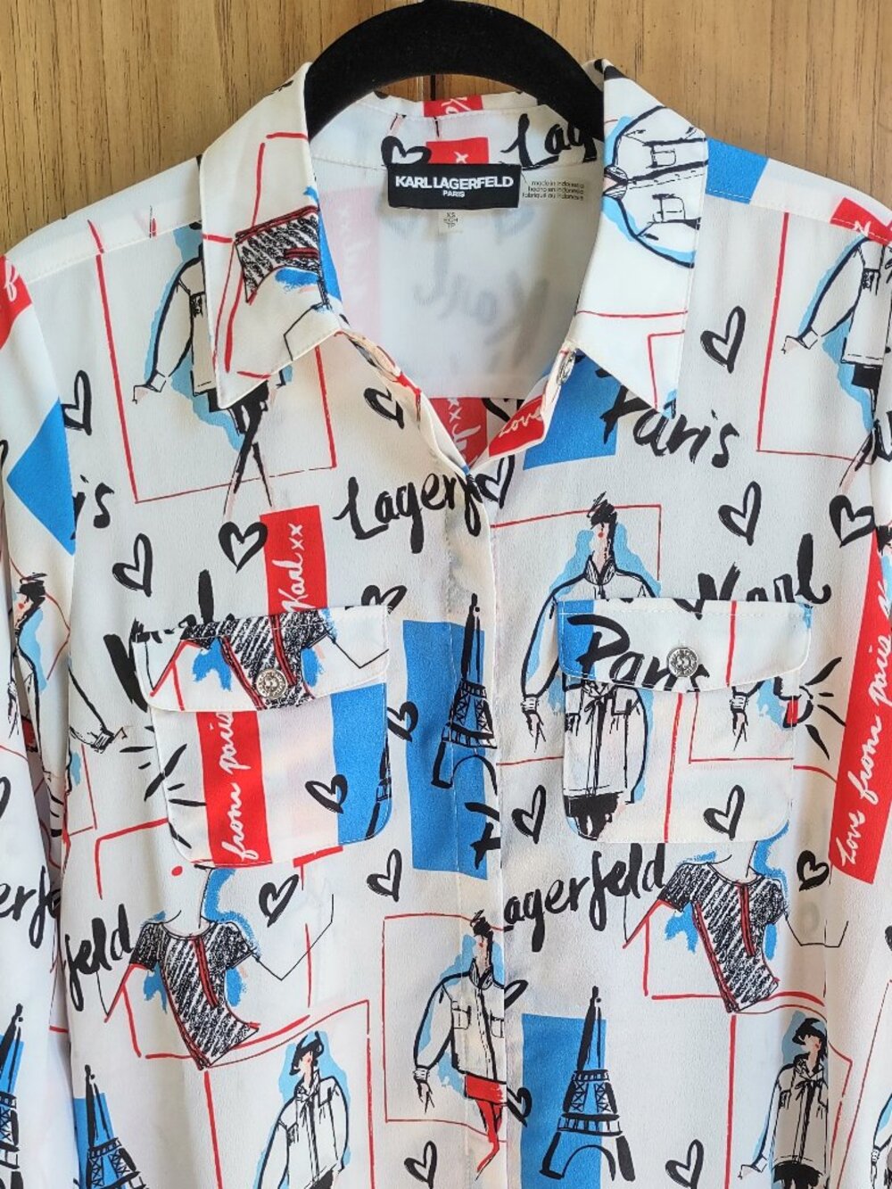 Karl Lagerfeld Paris Blouse Size XS-Small Long Sleeve Iconic Whimsy Chic - Picture 2 of 9